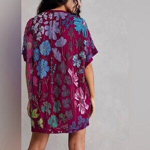 FREE PEOPLE Jewel Mini Dress L Large purple beaded  NWT Sequin